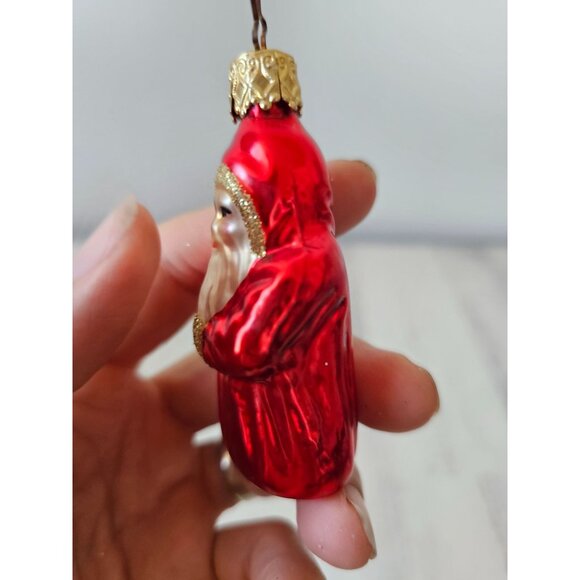 Vintage inge glas father Xmas Santa glitter gold mini ornament red Xmas tree - Picture 3 of 8
